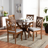 Baxton Studio Beth-Grey/Walnut-5PC Dining Set Beth Modern and Contemporary Grey Fabric Upholstered and Walnut Brown Finished Wood 5-Piece Dining Set